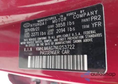 2022 Hyundai Elantra Sel from USA, damaged, VIN KMHLM4AG7NU253722